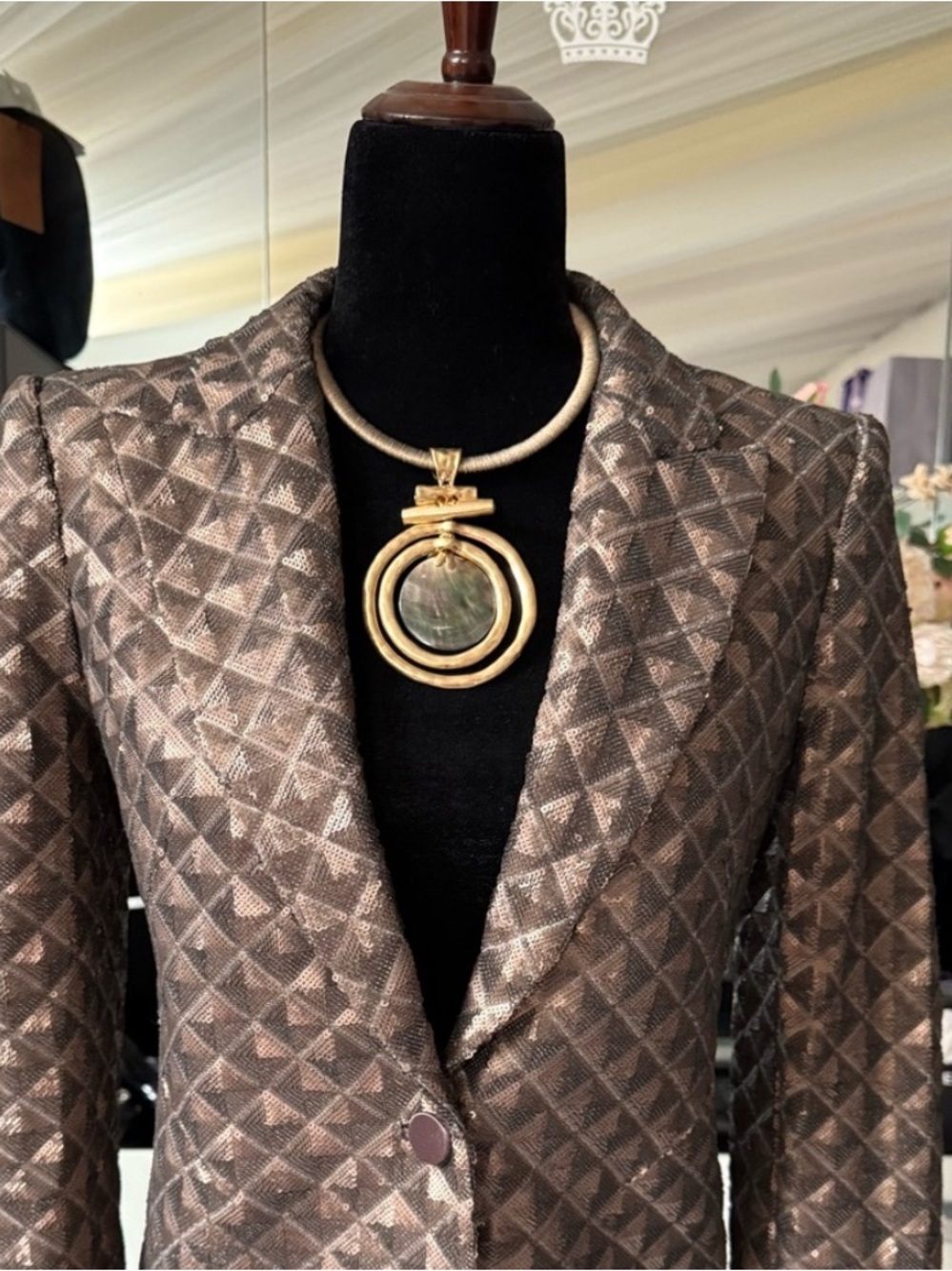 L'AGENCE Metallic Bronze Quilted Blazer Jacket